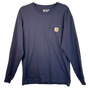 Carhartt T-Shirt Men's‎ Small Long Sleeve Navy Blue Workwear Pocket Loose Fit